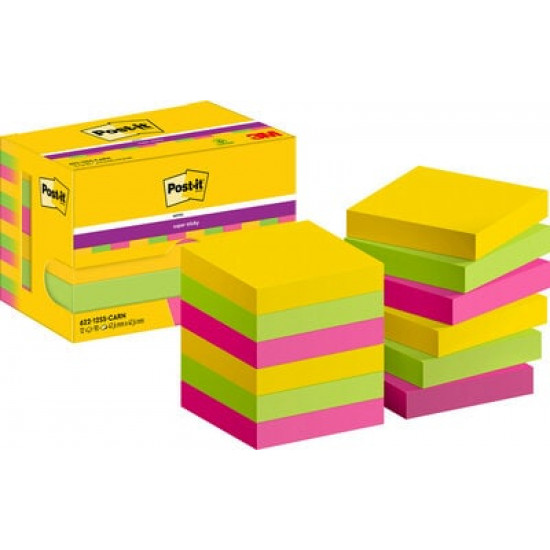 Märkmepaber 3M Post-it® Super Sticky 47.6mmx47.6mm 12tk/pk 90L Carnival