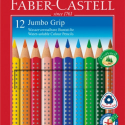 Trīsstūrveida krāsainie zīmuļi ar asināmo Faber-Castell Jumbo Grip, 12 krāsas