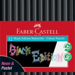 Trīsstūrveida krāsainie zīmuļi Faber-Castell Black Edition, 12krāsas pasteļu+neona krāsās