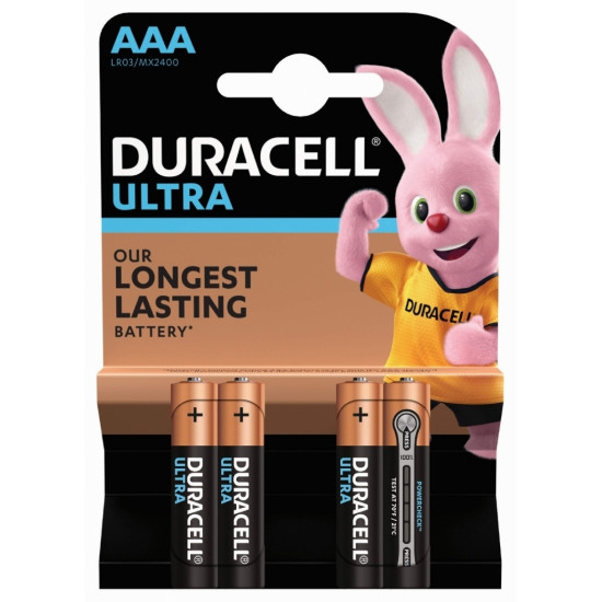 Baterijas Duracell Ultra, MX2400, AAA, LR03, 4gab/iep