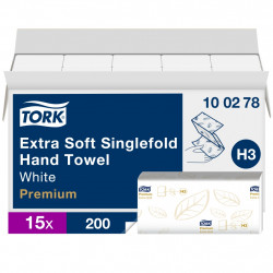 Papīra salvetes Tork 100278 Singlefold Soft Premium H3, 2 slāņi, baltas, 200 salvetes, 15 paciņas