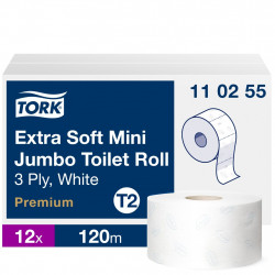 Tualetes papīrs Tork 110255 Premium Extra Soft Jumbo Mini T2, balts, 3 slāņi, 120 m, 600 lapas, 12 ruļļi