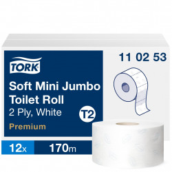 Tualetes papīrs Tork 110253 Premium Soft Jumbo Mini T2, balts,  2 slāņi, 170 m, 1214 lapas, 12 ruļļi