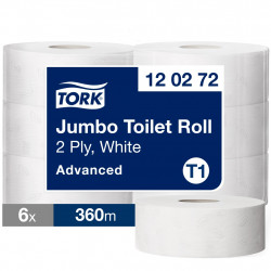 Tualetes papīrs Tork 120272 Advanced Jumbo T1, balts, 2 slāņi, 360 m, 1800 lapas, 6 ruļļi