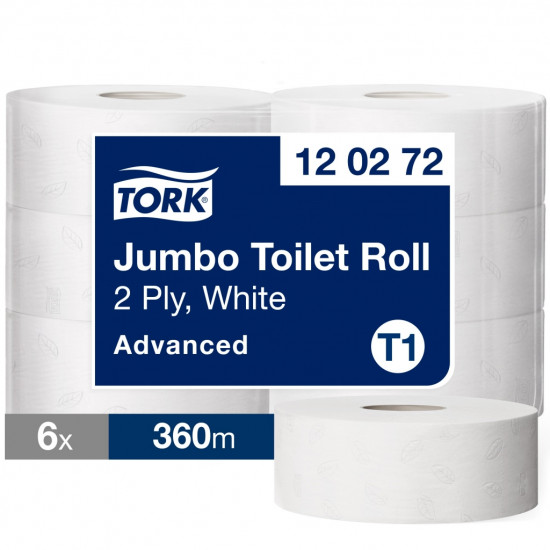 Tualetes papīrs Tork 120272 Advanced Jumbo T1, balts, 2 slāņi, 360 m, 1800 lapas, 6 ruļļi