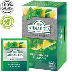 Zāļu tēja Ahmad Tea Peppermint & Lemon, ar piparmētru un citronu, 20 gab.x2g, folijā