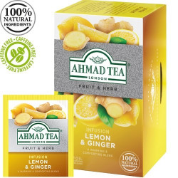 Zāļu tēja Ahmad Alu Lemon & Ginger, citrons un ingvers, 20gab x 2g, folijā