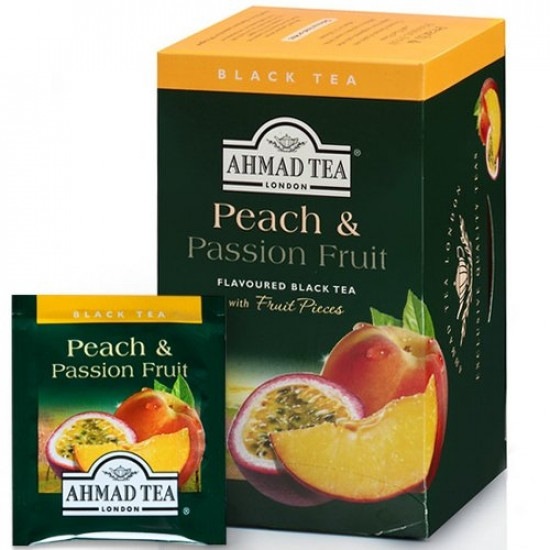 Melnā augļu tēja Ahmad Tea Peach & Passion Fruit, persiku un marakujas, 20gabx2gr, folijā