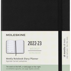 Kalender-märkmik Moleskine 18kuud 2019/20 13x21cm, nädal, kõvad kaaned, must