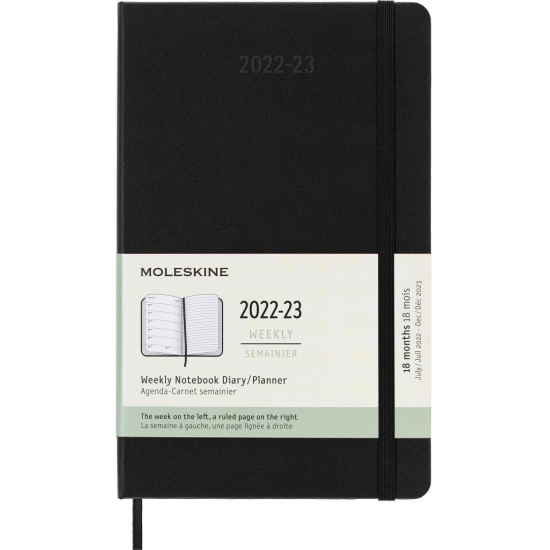 Kalender-märkmik Moleskine 18kuud 2019/20 13x21cm, nädal, kõvad kaaned, must