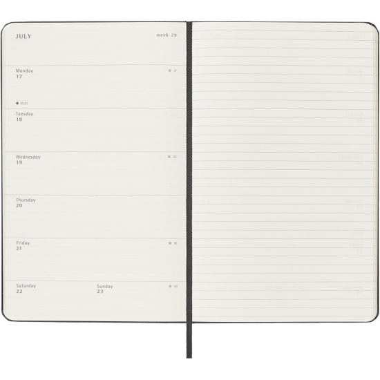 Kalender-märkmik Moleskine 18kuud 2019/20 13x21cm, nädal, kõvad kaaned, must