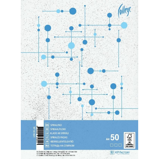 Rūtiņu klade ar spirāli College Supreme A4, 50 lapas, ar perforāciju, mīkstos vākos