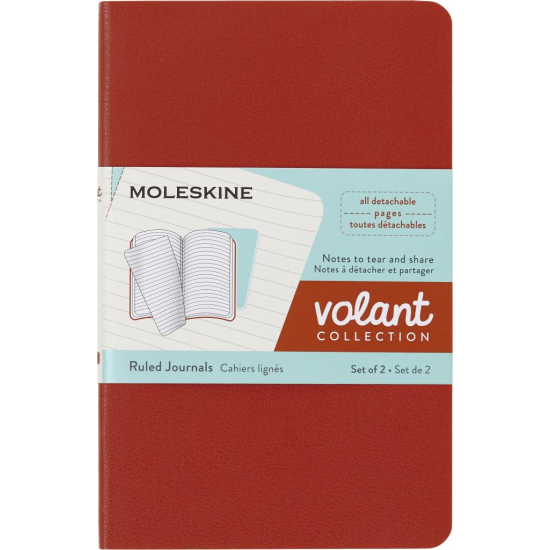 *Līniju piezīmju klades Moleskine Volant 9x14cm, 80 lapas, mīkstos vākos, 2 gab/iep., sarkana un zila