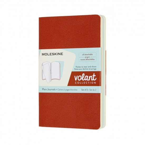 Piezīmju klades Moleskine Volant 9x14cm, 80 baltas lapas, 2gab/iep., mīkstos vākos, oranžs un zils