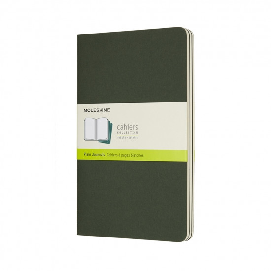 Тетрадь Moleskine Cahier, 13x21 см, белые мягкие обложки, зеленая, в комплекте 3 шт.