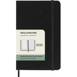 Еженедельник Moleskine 2025, 9x14 см, твердый переплет, черный, с датами