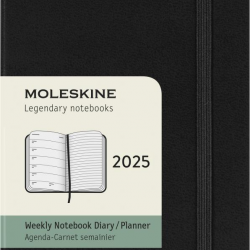 Kalender-märkmik Moleskine 2025 9x14cm, nädal, kõvad kaaned, must