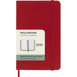 Еженедельник Moleskine 2025, 9x14 см, твердый переплет, красный, с датами