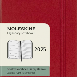 Kalender-märkmik Moleskine 2025 9x14cm, nädal, kõvad kaaned, punane