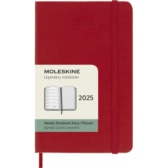 Еженедельник Moleskine 2025, 9x14 см, твердый переплет, красный, с датами