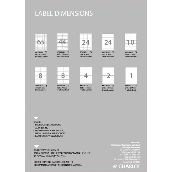 Pašlīmējošas uzlīmes College 105x57mm, 10 gab/loksnē, 100 lapas, baltas