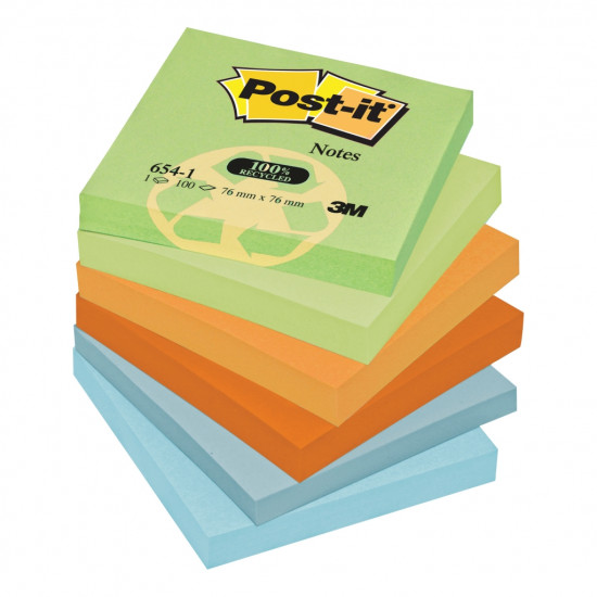 Märkmepaber 3M Post-it® Recycling Assorted 76mmx76mm 12tk/pk 100L