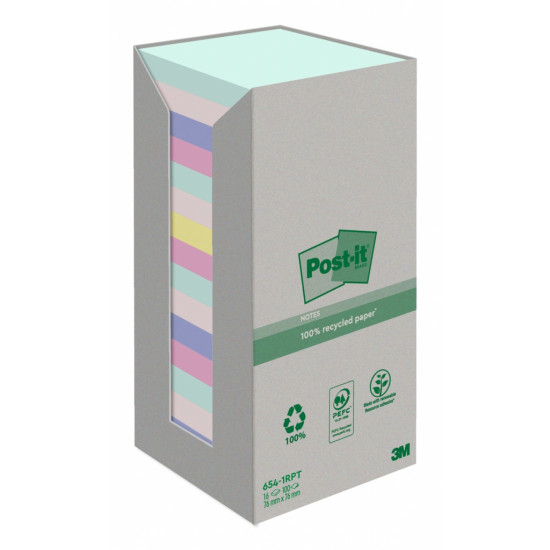 Märkmepaber 3M Post-it® Recycling Assorted 76mmx76mm 16tk/pk 100L