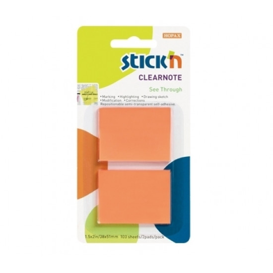 *Indeksi StickN 21106, 38x51mm, 2x50 lapiņas, caurspīdīgi, oranži