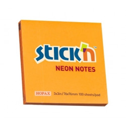 Līmlapiņas StickN 21164, 76x76mm, 100 lapiņas, neona oranžas