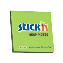 Līmlapiņas StickN 21167, 76x76mm, 100 lapiņas, neona zaļš