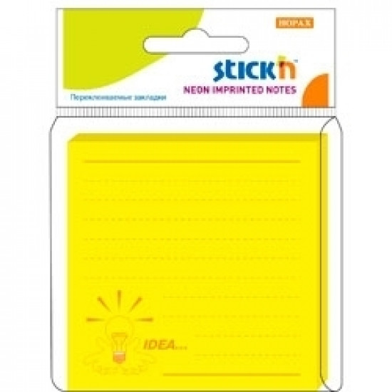 *Līmlapiņas StickN Idea 21177, 76x76mm, 50 lapiņas, līniju, neona dzeltenas