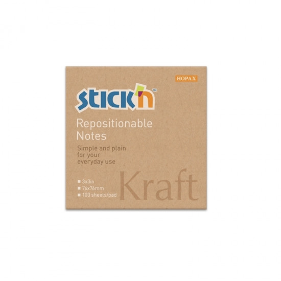 Līmlapiņas StickN 21639, 76x76mm, 100 lapiņas, kraft