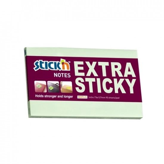 *Līmlapiņas StickN 21666 Extra sticky 76x127mm, 90 lapiņas, zaļas