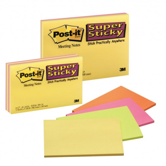 *Līmlapiņas 3M Post-It Super sticky 101x152mm, 4x40 lapiņas, asorti krāsas