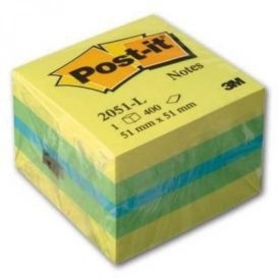 Līmlapiņu kubs 3M Post-It Mini 51x51mm, 400 lapiņas, citrona krāsā