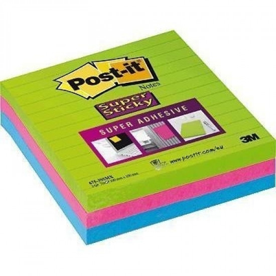 *Līmlapiņas 3M Post-It Super Sticky 101x101mm, 3x70 lapiņas, līniju