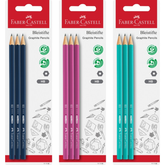 Zīmuļu komplekts Faber-Castell 1111, HB, 3gab/iep, asorti