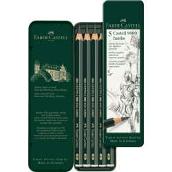 Zīmuļu komplekts Faber-Castell 9000 Jumbo HB-8B, 5gab, metāla kārbā