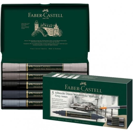 Akvareļu marķieri Faber-Castell Albrecht Dürer pelēkos toņos, 5 krāsas