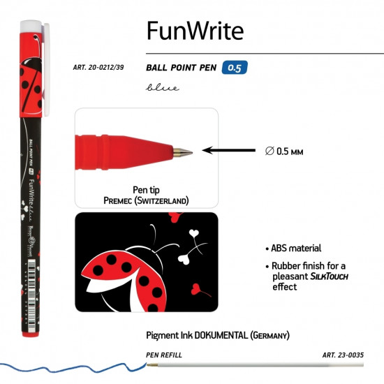 *Lodīšu pildspalva Bruno Visconti  FunWrite Mārītes, 0.5mm, zila