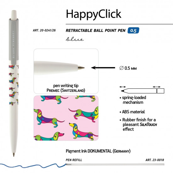 *Lodīšu pildspalva Bruno Visconti HappyClick Taksis 0,5mm, zila