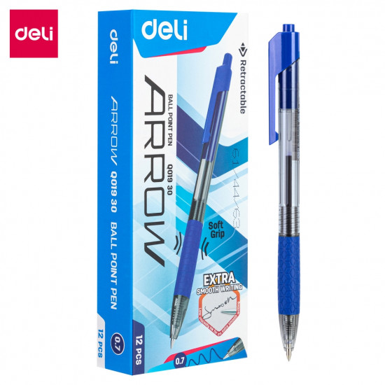 Lodīšu pildspalva Deli Q01930, 0.7mm, automātiska, zila