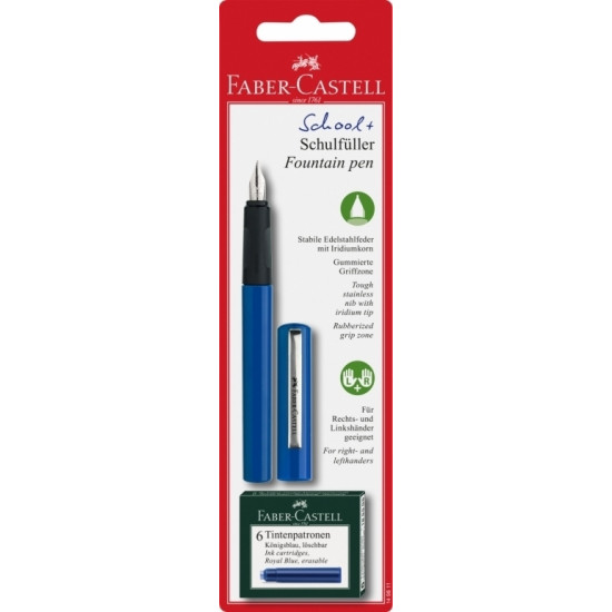 Tintes pildspalva Faber-Castell School + 6 tintes kapsulas, zila