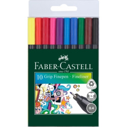 Flomāstertipa pildspalvu komplekts Faber-Castell Finepen Grip 0.4mm, 10 krāsas