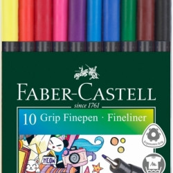 Flomāstertipa pildspalvu komplekts Faber-Castell Finepen Grip 0.4mm, 10 krāsas