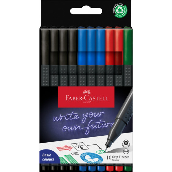 Ручки шариковые Faber-Castell FinePen 0.4 мм, 10 цветов, офисные