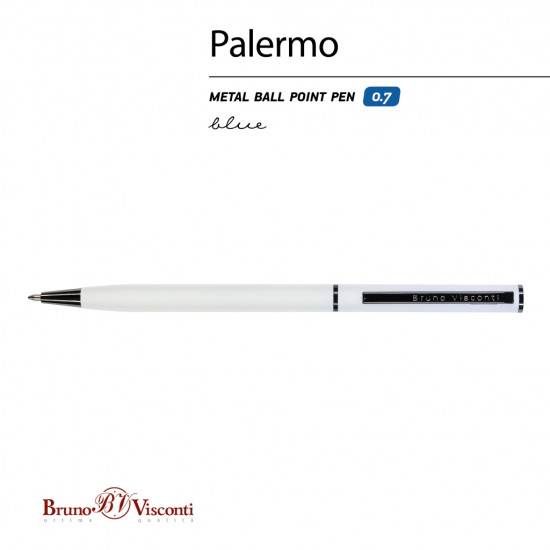 Lodīšu pildspalva Bruno Visconti Palermo 0,7mm, zila, balts korpuss