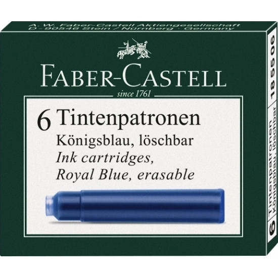 Чернильные картриджи Faber-Castell стандартные, синие, стираемые, 6 шт.